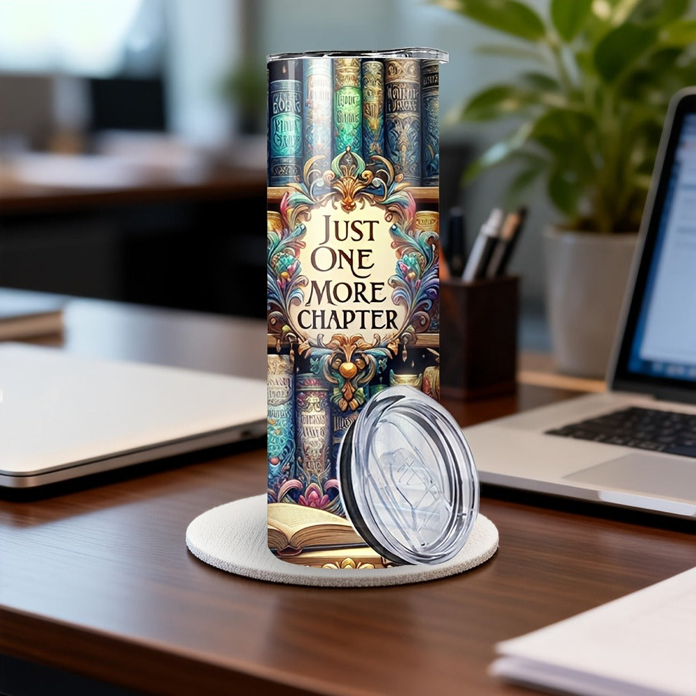 Vintage Bookshelf Insulated Tumbler 20oz - Stainless Steel Travel Mug with Lid & Straw Hot Cold Drinks Coffee Cup Camping Drinkware Gift for Book Lovers (Multicolored)