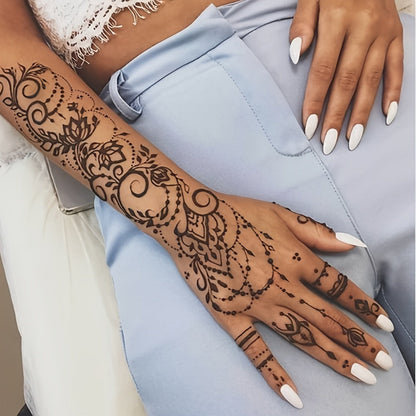 Eight-Piece Hand Tattoo Stencil Set with Long Henna-Style Floral Patterns in SM012 or SM013