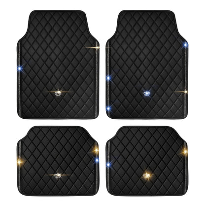 Quilted Crown Car Floor Mats, Four-Piece Set in Red, Black or Prismatic Embossed Style Options