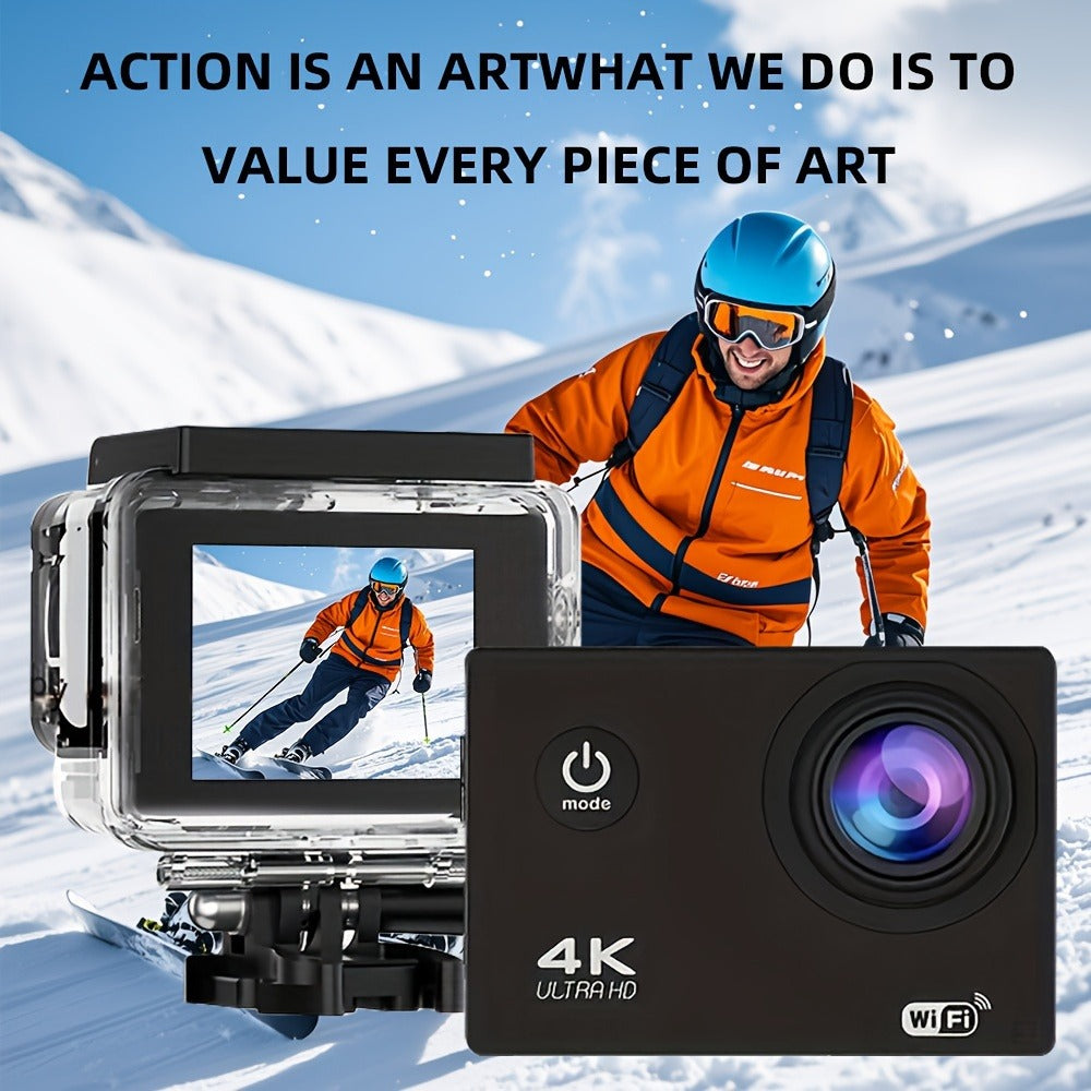 4K-Labeled WiFi Action Camera with 170-Degree Lens, 2-Inch Display, 32GB Card, Remote and Mounting Kit