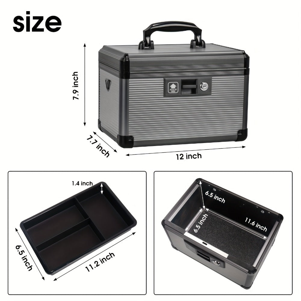 Aluminum Alloy Lockable Medicine Box – Double Layer Large Capacity Storage Box with Key Lock, Handle & Tray for Medicines, Documents & Valuables, 10"/12"/14"/16" Home Security Box