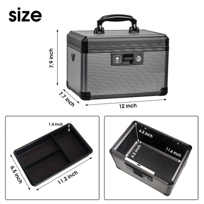 Aluminum Alloy Lockable Medicine Box – Double Layer Large Capacity Storage Box with Key Lock, Handle & Tray for Medicines, Documents & Valuables, 10"/12"/14"/16" Home Security Box