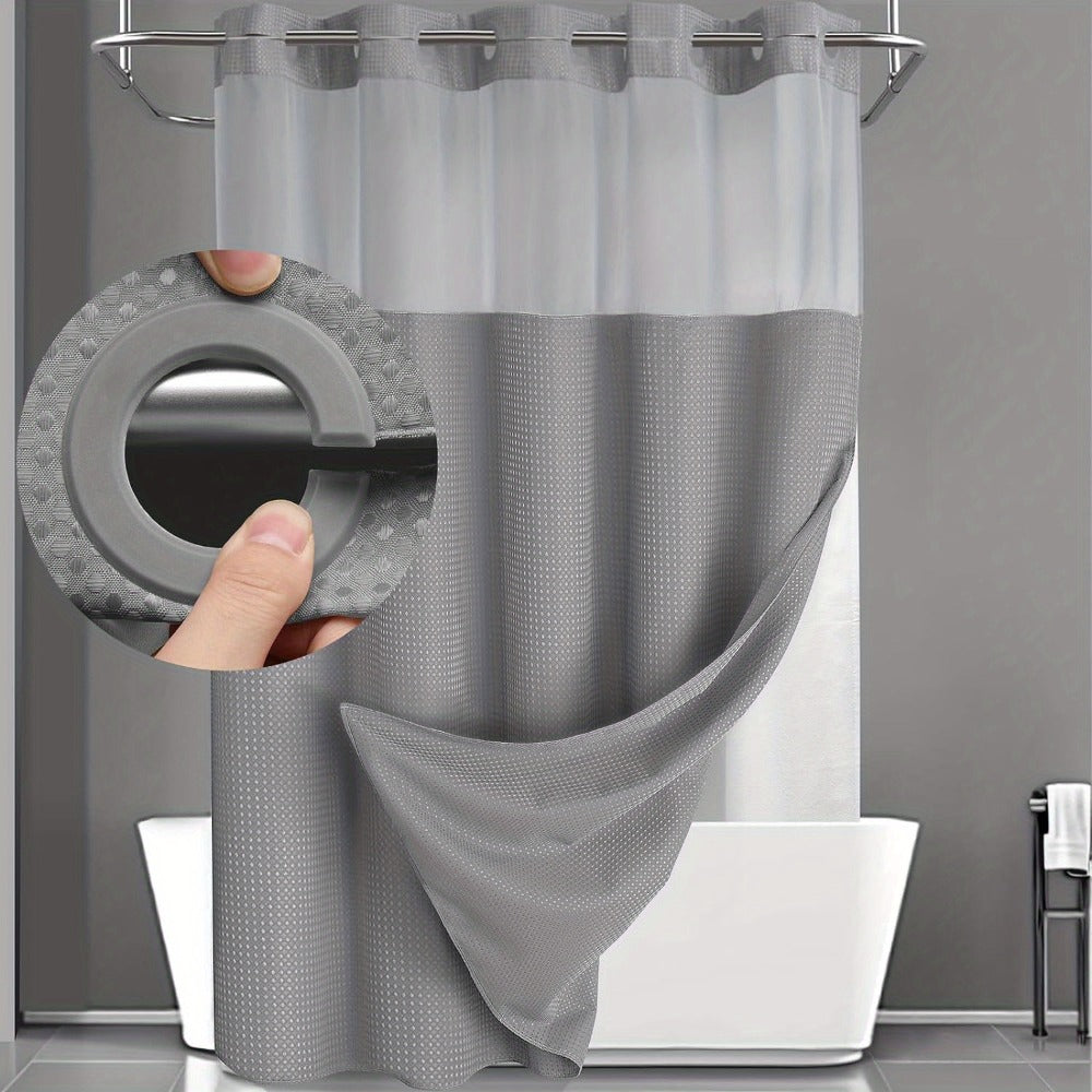 Hookless Waffle Shower Curtain with Snap-In Liner, Sheer Top Window, Four Colors and 74 x 71-Inch Size