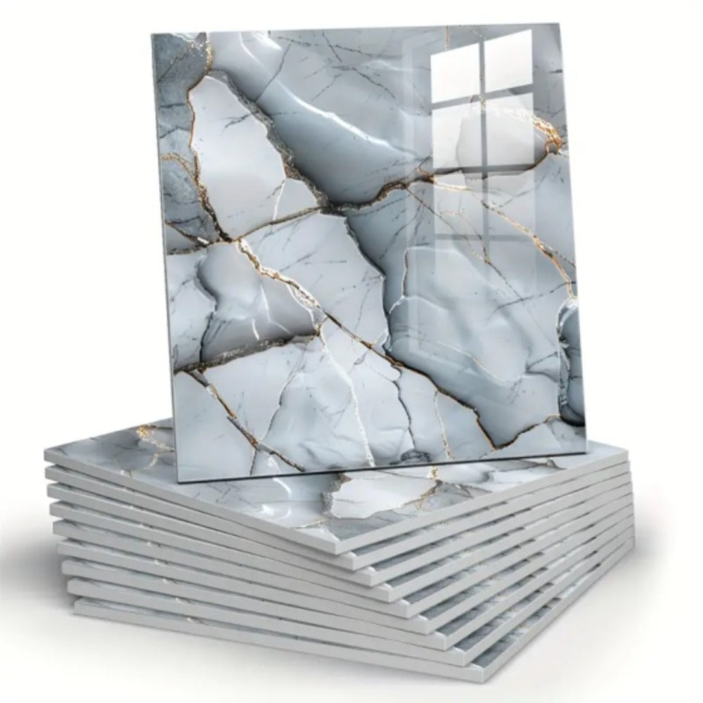 Twenty-Piece 30 cm Marble-Pattern Wall Tile Sticker Set with Five White, Green, Gray or Black Designs