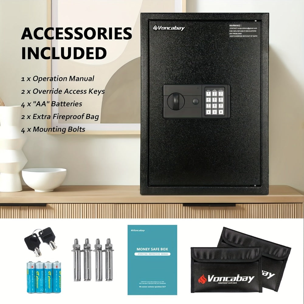 Home Security Safe Box with Sensor Light & Fireproof Bag – Digital Keypad Lock Box with Backup Keys for Cash, Jewelry & Valuables – Wall, Floor & Closet Mountable Safe (Multiple Sizes & Colors)