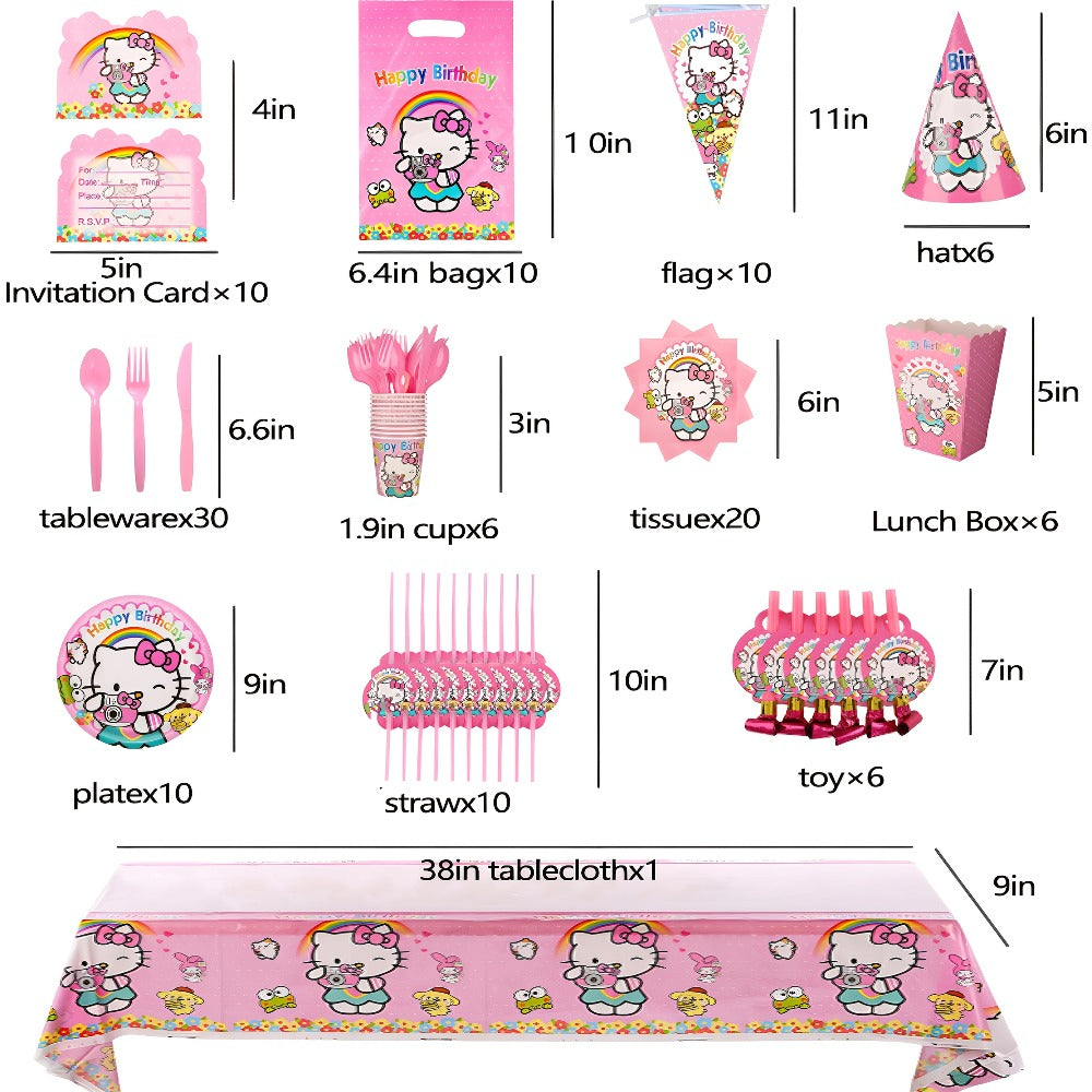 Hello Kitty Birthday Party Decorations 139-Piece Set – Sanrio Pink Tablecloth Dinnerware Balloon Kit for Girls Kids Party Supplies Complete Bundle