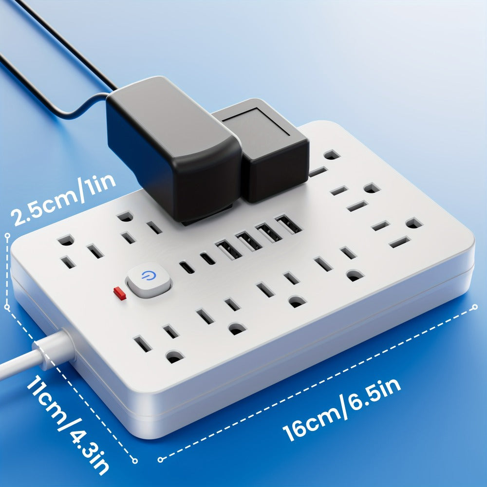 Power Strip 17-in-1 Flat-Plug Surge Protector with 11 AC Outlets, 4 USB-A, 2 USB-C and Spacious Outlet Layout