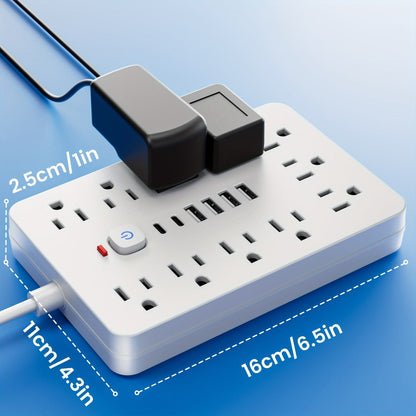 Power Strip 17-in-1 Flat-Plug Surge Protector with 11 AC Outlets, 4 USB-A, 2 USB-C and Spacious Outlet Layout