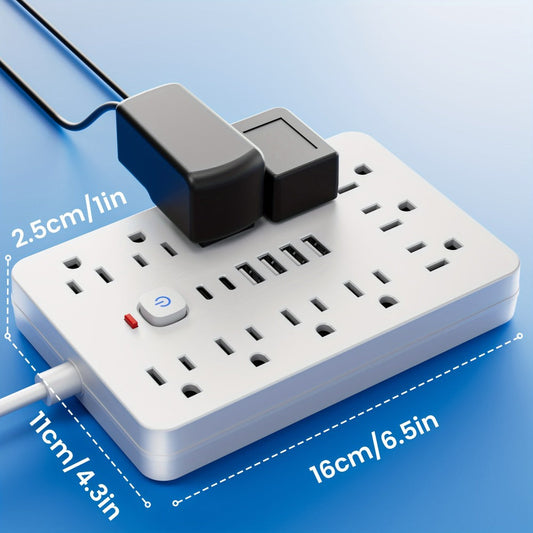 Power Strip 17-in-1 Flat-Plug Surge Protector with 11 AC Outlets, 4 USB-A, 2 USB-C and Spacious Outlet Layout