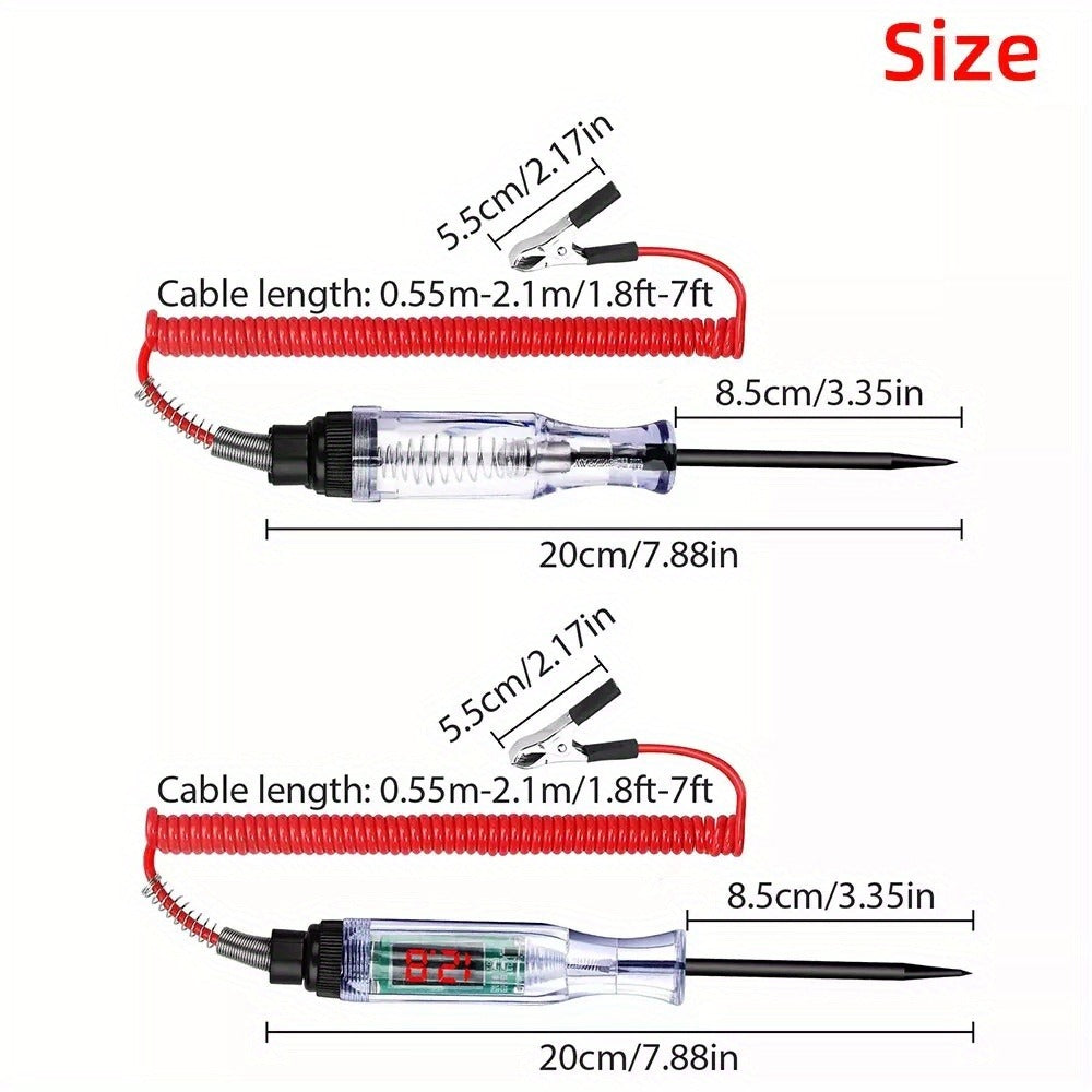 Two-Piece 6–24V Automotive Circuit Tester Pen Set with Coiled Leads, Probes and Alligator Clips