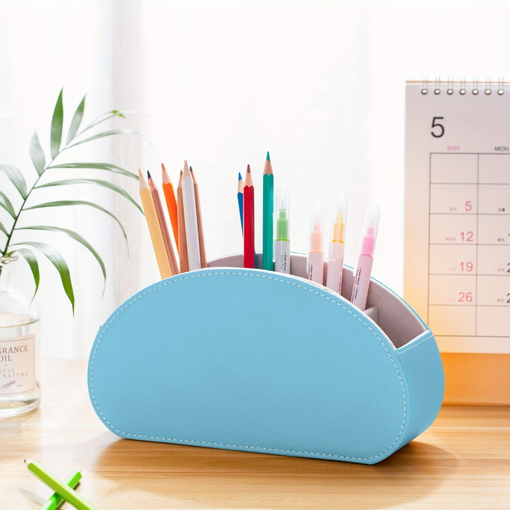 Five-Compartment PU Leather Remote Control and Desk Organizer Caddy with Nine Color and Print Options
