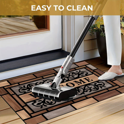 Welcome Doormat Wood Pattern - Non-Slip Entrance Mat with Polypropylene Backing | Indoor Outdoor Floor Mat for Front Door, Entryway & Home Decor | Durable Anti-Slip Door Rug in 2 Sizes