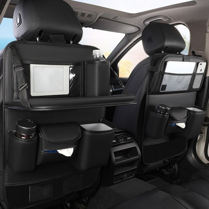 Black PU Leather Car Seat Back Organizer with Laptop Sleeve, Mesh Pockets, Bottle Holders and Foldable Storage
