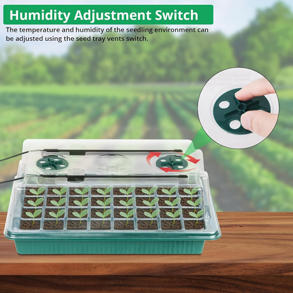 Four-Set 160-Cell Seed Starting Tray Kit with Eight LED Grow Lights, Timer and High-Dome Covers
