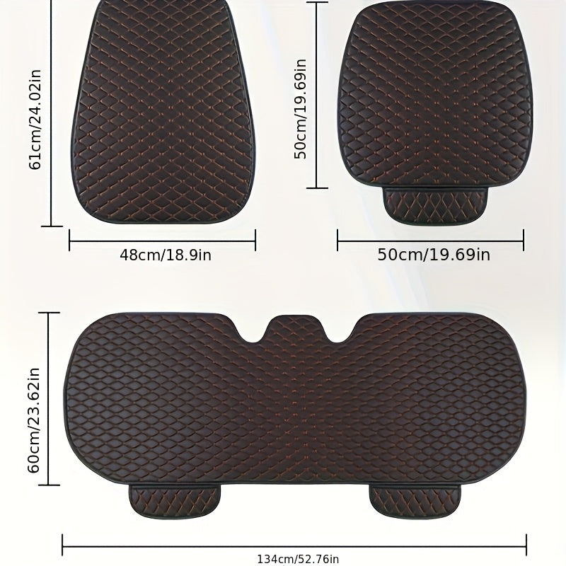 Car Seat Covers Diamond Quilted Linen – Universal Fit Front & Rear 3-Piece Set, Waterproof Anti-Slip All-Season Seat Protector, Luxury Interior Accessory