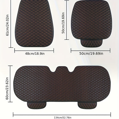 Car Seat Covers Diamond Quilted Linen – Universal Fit Front & Rear 3-Piece Set, Waterproof Anti-Slip All-Season Seat Protector, Luxury Interior Accessory
