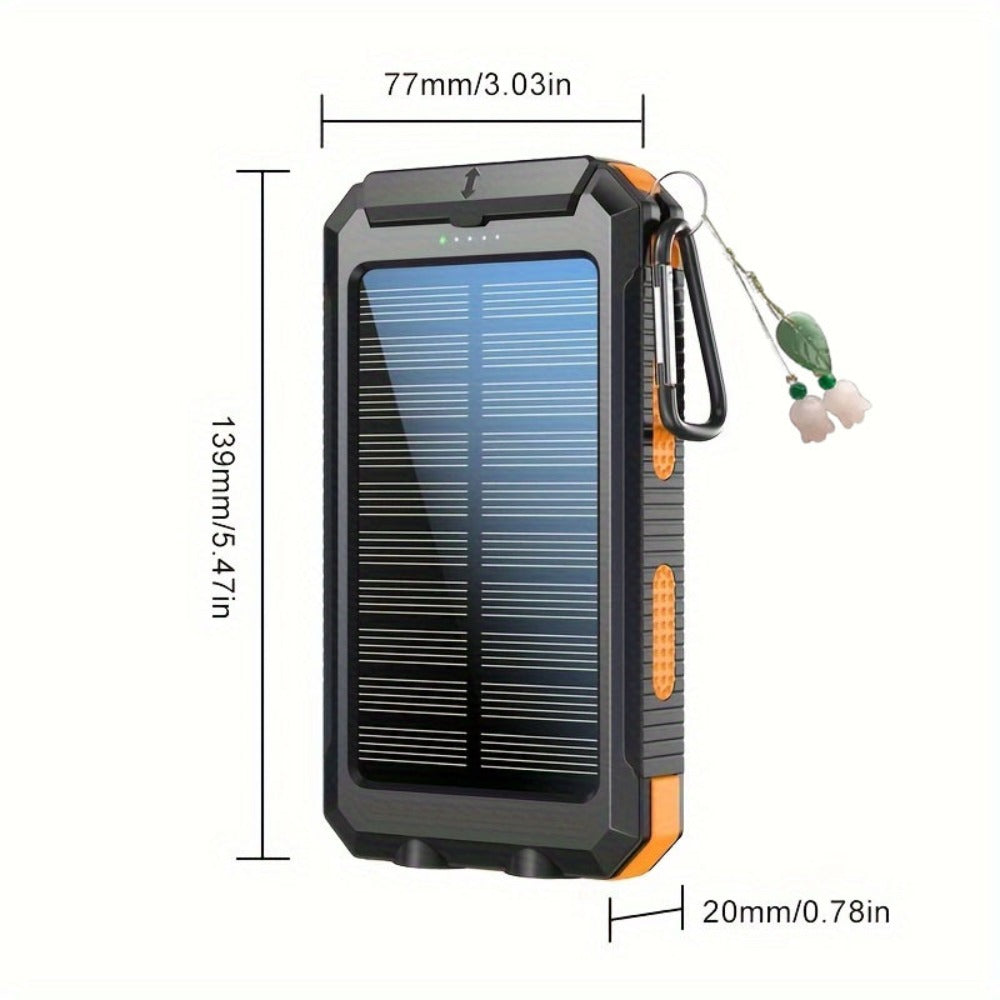 Solar Power Bank, 50000mAh Dual-USB Charger with Solar Panel, Dual LED Flashlights, Compass and Four Colors