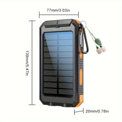 Solar Power Bank, 50000mAh Dual-USB Charger with Solar Panel, Dual LED Flashlights, Compass and Four Colors