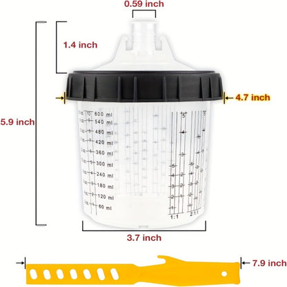 Disposable Paint Spray Gun Cup Liner & Lid System 50-Pack – Includes 50 Cup Liners, 50 Lids, Hard Cup with Retainer Ring, 2 Spray Gun Adapters & Paint Stirrer for Automotive Painting