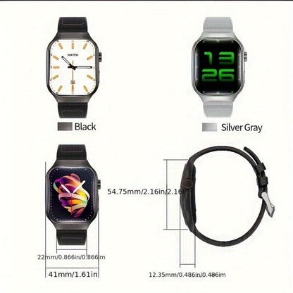 2.01 Inch Curved Screen Smartwatch Bluetooth 5.3 HD Calling Built-In Games Voice Assistant 100 Sport Modes Magnetic Charging Heart Rate Blood Oxygen Sleep Tracker Full Touch Classic Design Black Blue Silver