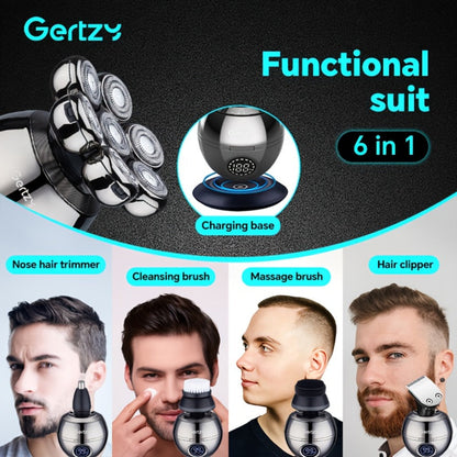 Electric Shaver 5-in-1 Rotary Grooming Kit with Hair Clipper, Nose Trimmer, Brush and Massager in Silver or Gold