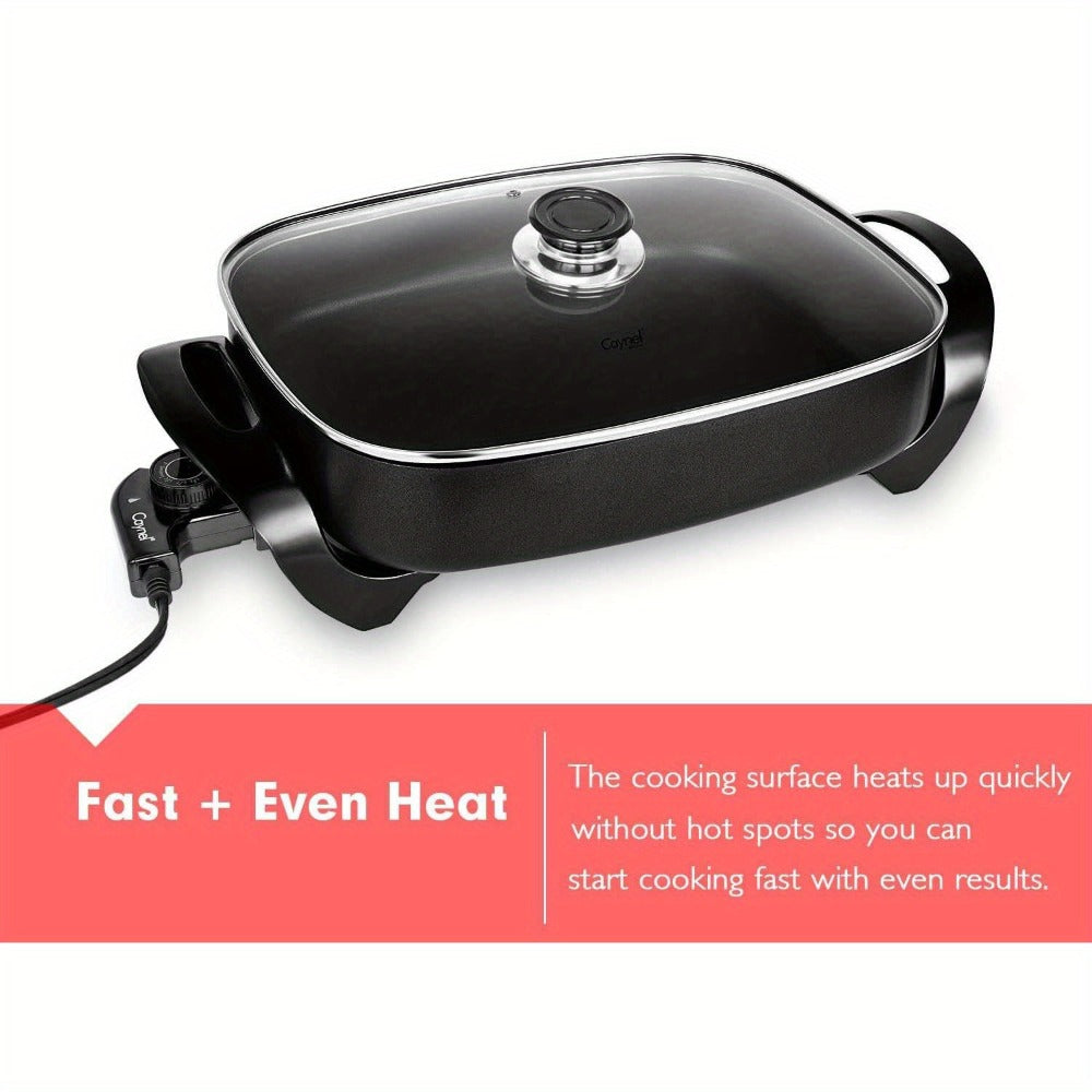 Electric Skillet 8 Quart Non-Stick Copper Deep Dish – 16x12 Large Electric Frying Pan with Tempered Glass Vented Lid, Adjustable Thermostat, Dishwasher Safe, Perfect for Family Meals & Entertaining