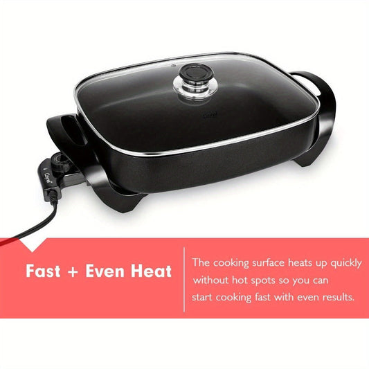 Electric Skillet 8 Quart Non-Stick Copper Deep Dish – 16x12 Large Electric Frying Pan with Tempered Glass Vented Lid, Adjustable Thermostat, Dishwasher Safe, Perfect for Family Meals & Entertaining