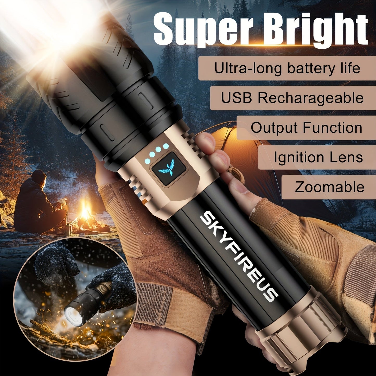 Flashlight Zoomable Rechargeable Cycling Light with Four Modes and Seven Listed Kit Configurations