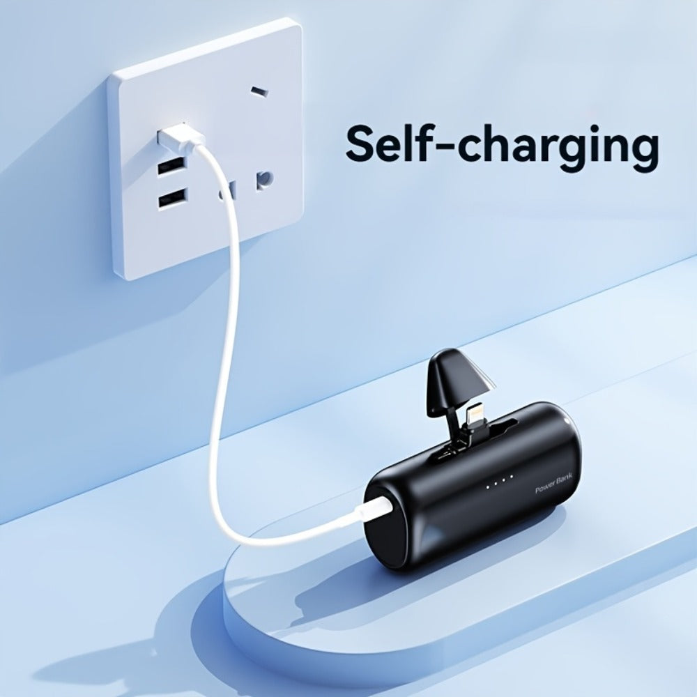 5000mAh iPhone Power Bank 2-in-1 Connector LCD Display Slim Portable Charger Compatible with iPhone 17 16 15 14 13 12 11 – Small Compact External Battery Pack 5V 2A Fast Charge