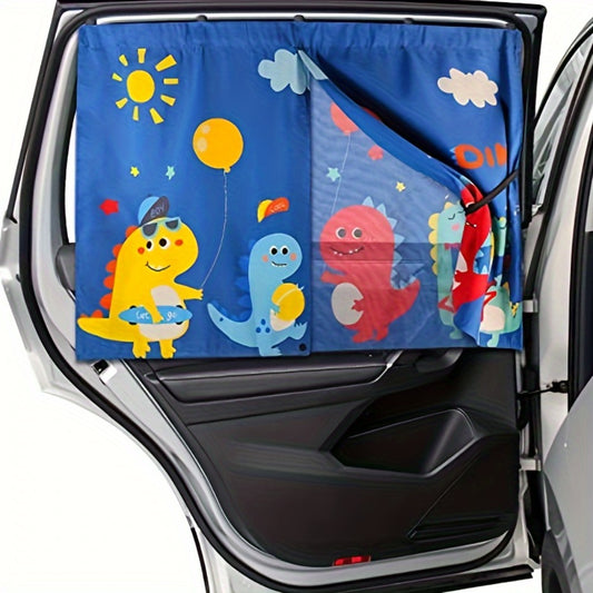 Magnetic Car Window Sunshade – Double Layer Side Window Sun Shade Curtain for UV & Heat Protection | Kids & Baby Car Shade | Blue, Pink Bear, Dinosaur