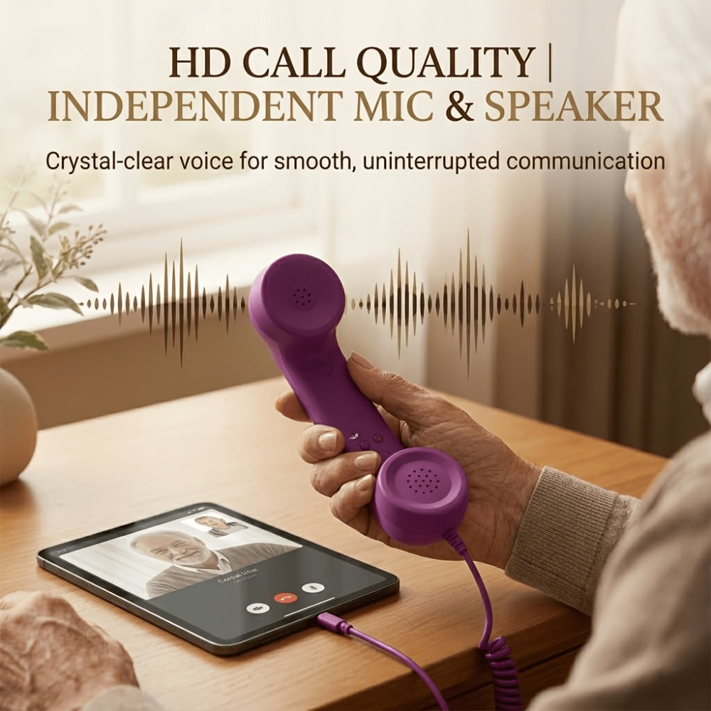 Retro Phone Handset for Smartphone Tablet & Computer, Hands-Free Calling, Volume Control, Clear Sound