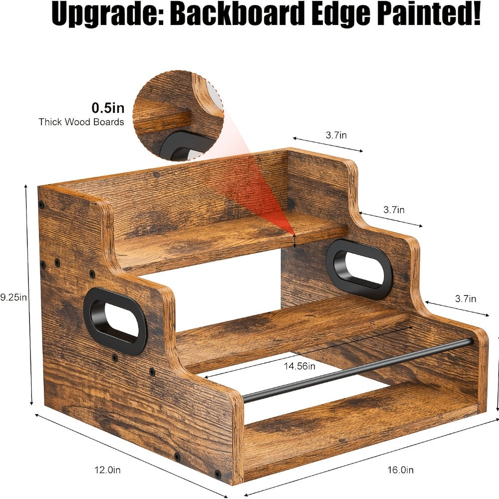 Three-Tier Solid Wood Countertop Wine Rack for Liquor Bottles, Coffee Syrups, Spices and Home Bars