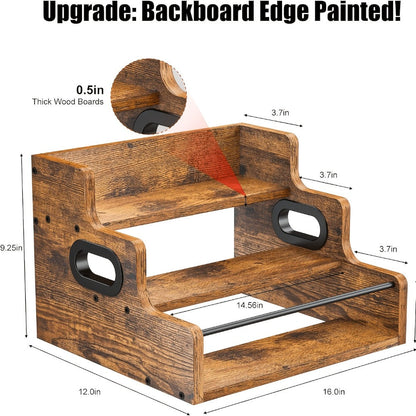 Three-Tier Solid Wood Countertop Wine Rack for Liquor Bottles, Coffee Syrups, Spices and Home Bars