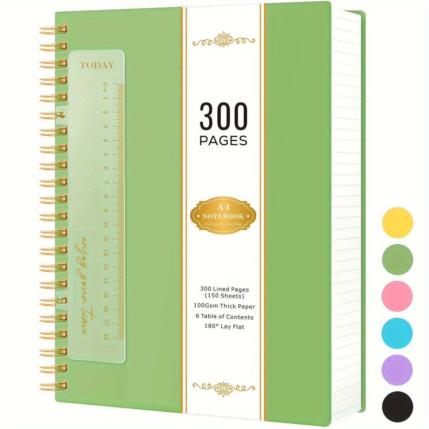 Large 300-Page Spiral Notebook with 8.5 x 11 Inch Ruled Pages and Six Hardcover Color Options