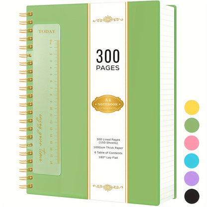 Large 300-Page Spiral Notebook with 8.5 x 11 Inch Ruled Pages and Six Hardcover Color Options