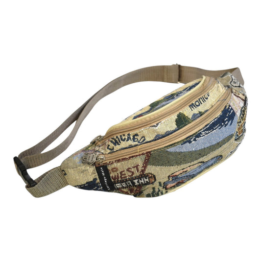 Waist Bag Route 66 Tapestry Canvas Pack with Front Zipper Pocket and Adjustable Multi-Way Strap