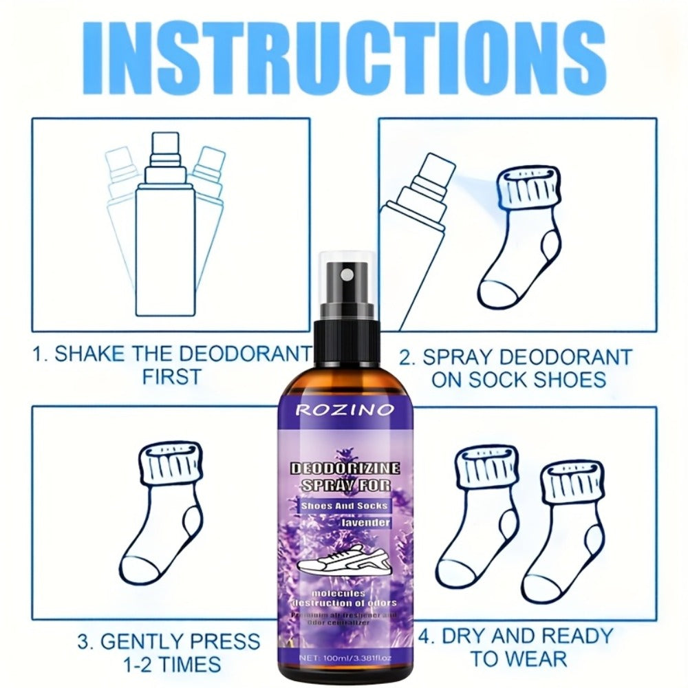 Foot Deodorizer Spray for Feet Socks & Shoes – Lavender Scent, Fast-Drying Odor Control, Glycerin Formula, Allergy-Friendly, 3.38 fl oz, Set of 2
