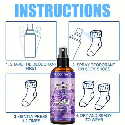 Foot Deodorizer Spray for Feet Socks & Shoes – Lavender Scent, Fast-Drying Odor Control, Glycerin Formula, Allergy-Friendly, 3.38 fl oz, Set of 2
