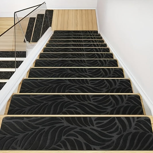 Non-Slip Stair Treads 15pcs 8"x30" Self-Adhesive Carpet Pads for Wooden Steps – Washable Polyester Indoor Stair Mats for Safety, Anti-Slip Step Covers in Multiple Colors