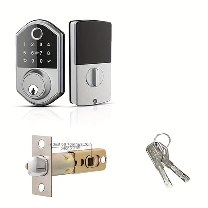 Anti-Peep Keypad Door Lock with Fingerprint & Auto-Lock - Biometric Smart Lock, IC Card Option, Keyless Entry for Home, Bedroom, Office & Apartment, Easy DIY Install, Black & Silver