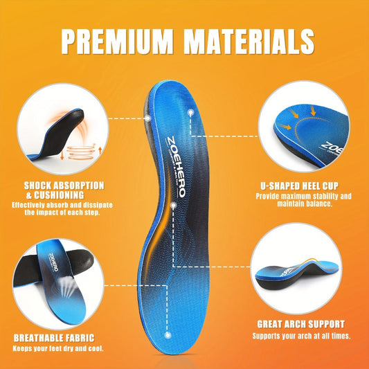 Arch Support Insoles for Men & Women, Heavy Duty Orthotic Shoe Inserts for Flat Feet, Plantar Fasciitis & Overpronation, Shock Absorbing Breathable Insoles for Work Boots, Running, Hiking, Standing All Day – 6 Sizes