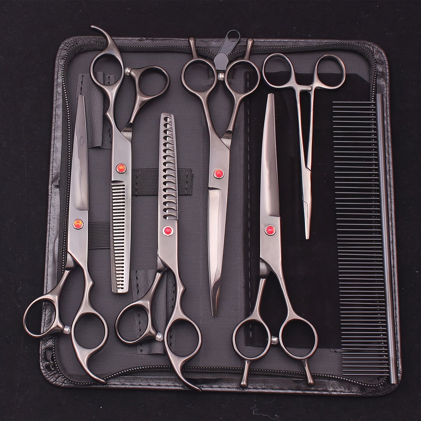 Dog Grooming Scissors Set 7 Piece - Japanese Stainless Steel Cutting Thinning Chunker Shears with Pet Comb for All Breeds