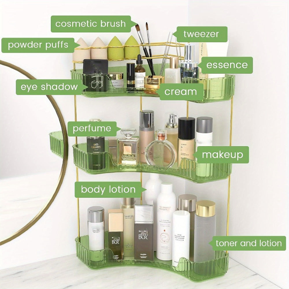 Corner Countertop Bathroom Organizer with 2- or 3-Tier Trays, Brush Rings and Four Color-Style Options