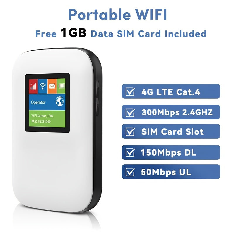 4G LTE Mobile WiFi Hotspot with SIM Card Included – Connect Up to 10 Devices, No Contract, Verizon & AT&T Compatible, 1GB Free Data, Works in US, Canada, Mexico, Europe & Asia