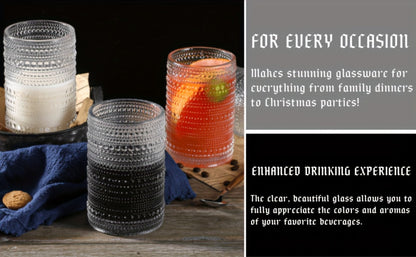 Clear Hobnail Drinking Glasses, Six-Piece 13-Ounce Tumbler Set with Embossed Dot Pattern for Table Settings