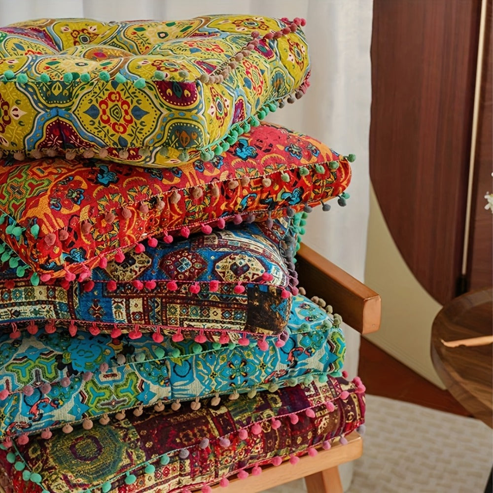 Square Bohemian Floor Cushion in Moroccan Orange or Bohemian Yellow with Forty-Two-Centimeter Size