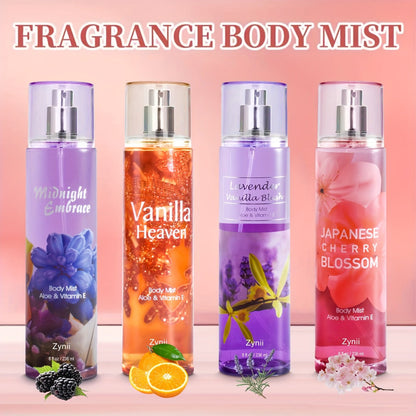 Fragrance Body Mist for Women, Floral, Fruity, Musk & Vanilla Body Spray with Aloe & Vitamin E, 3-8 fl oz
