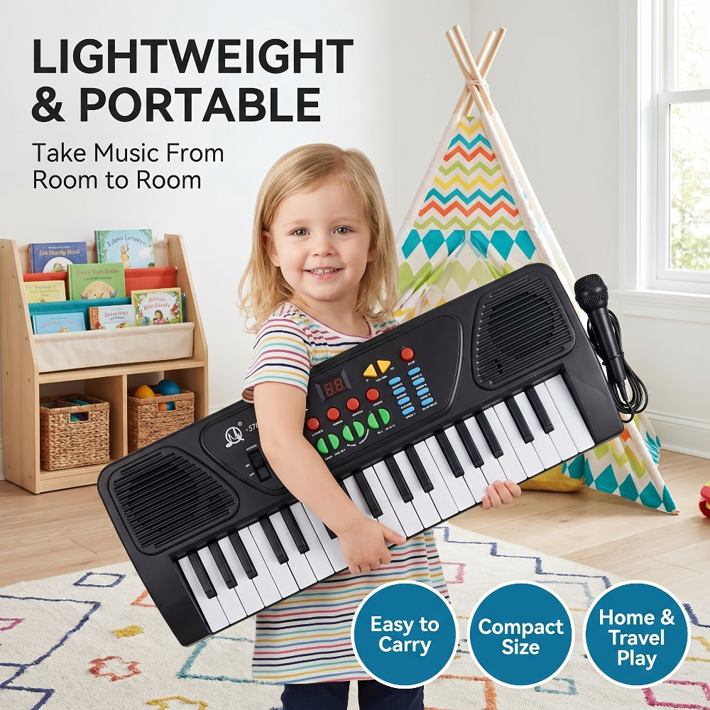 Kids Electronic Keyboard with Microphone, Black, Music Learning Toy for Boys & Girls, Sing-Along Piano Instrument, Educational Birthday Christmas Gift for Children Ages 3+