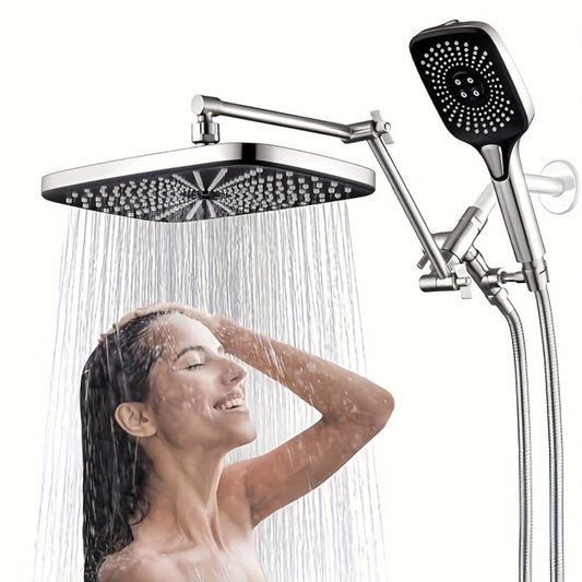 Rain Shower Head with Handheld Combo 12 Inch High Pressure Rainfall Showerhead Set – 4-Function Spray, 3-Way Diverter, 2-Stage Extension Arm & 71" Hose, Matte Black / Chrome / Brushed Nickel