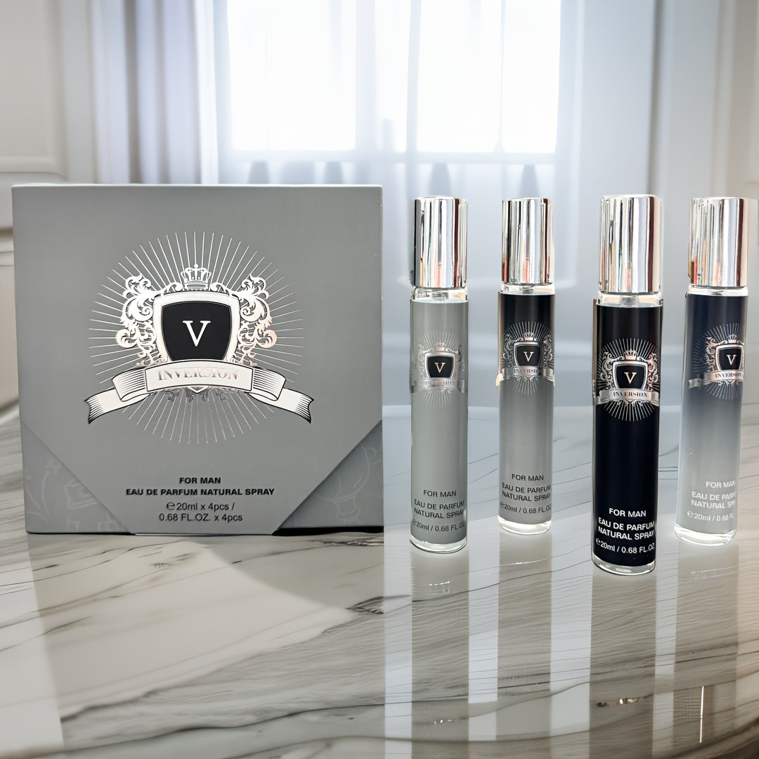 Four-Piece Mini Fragrance Spray Set with 20 ml Checkout Label, Slim Bottles and Boxed Presentation
